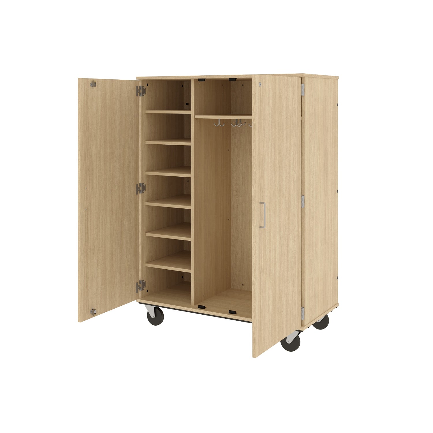 Closed Shelf And Coat Combo Mobile Storage Cabinet, Locking