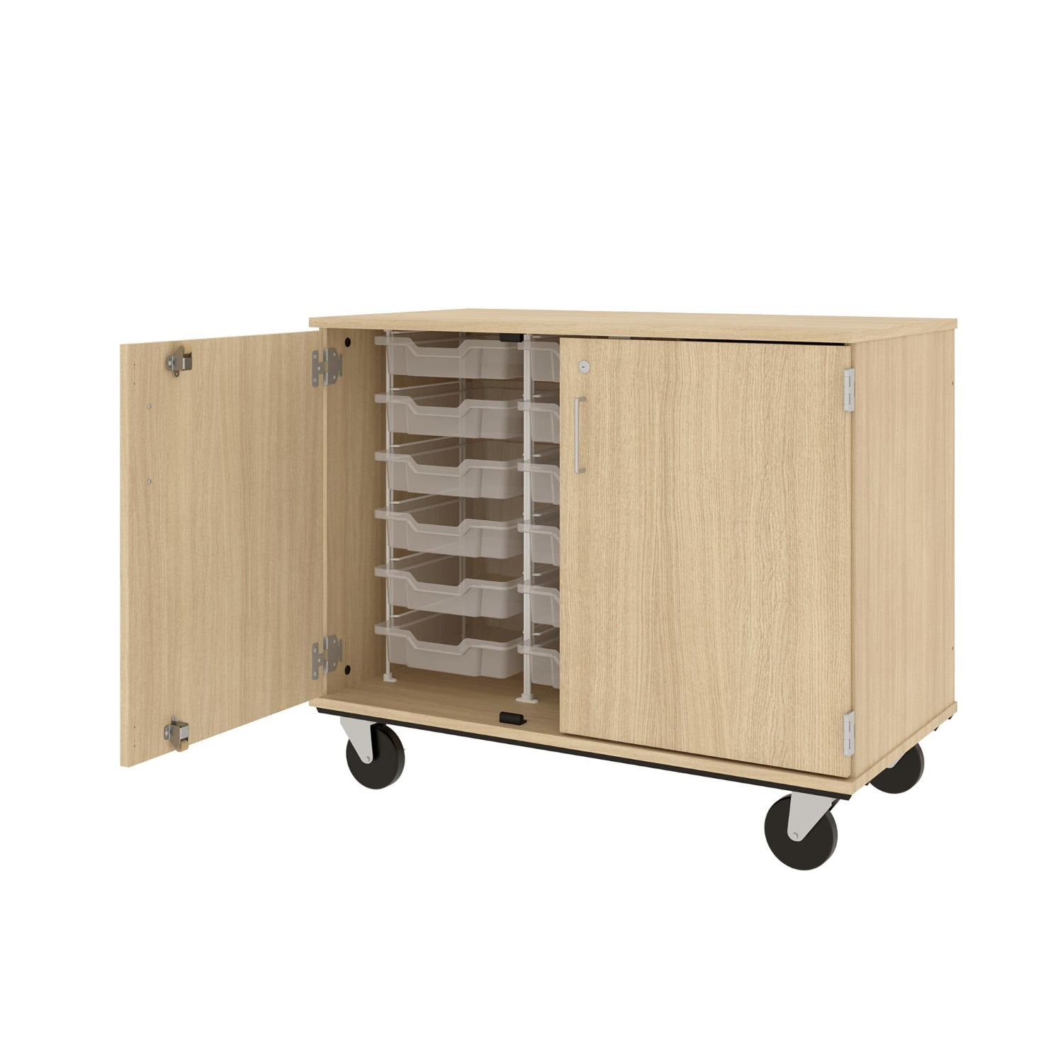 Closed Bin Mobile Storage with (18) 3" Bins, Lockable