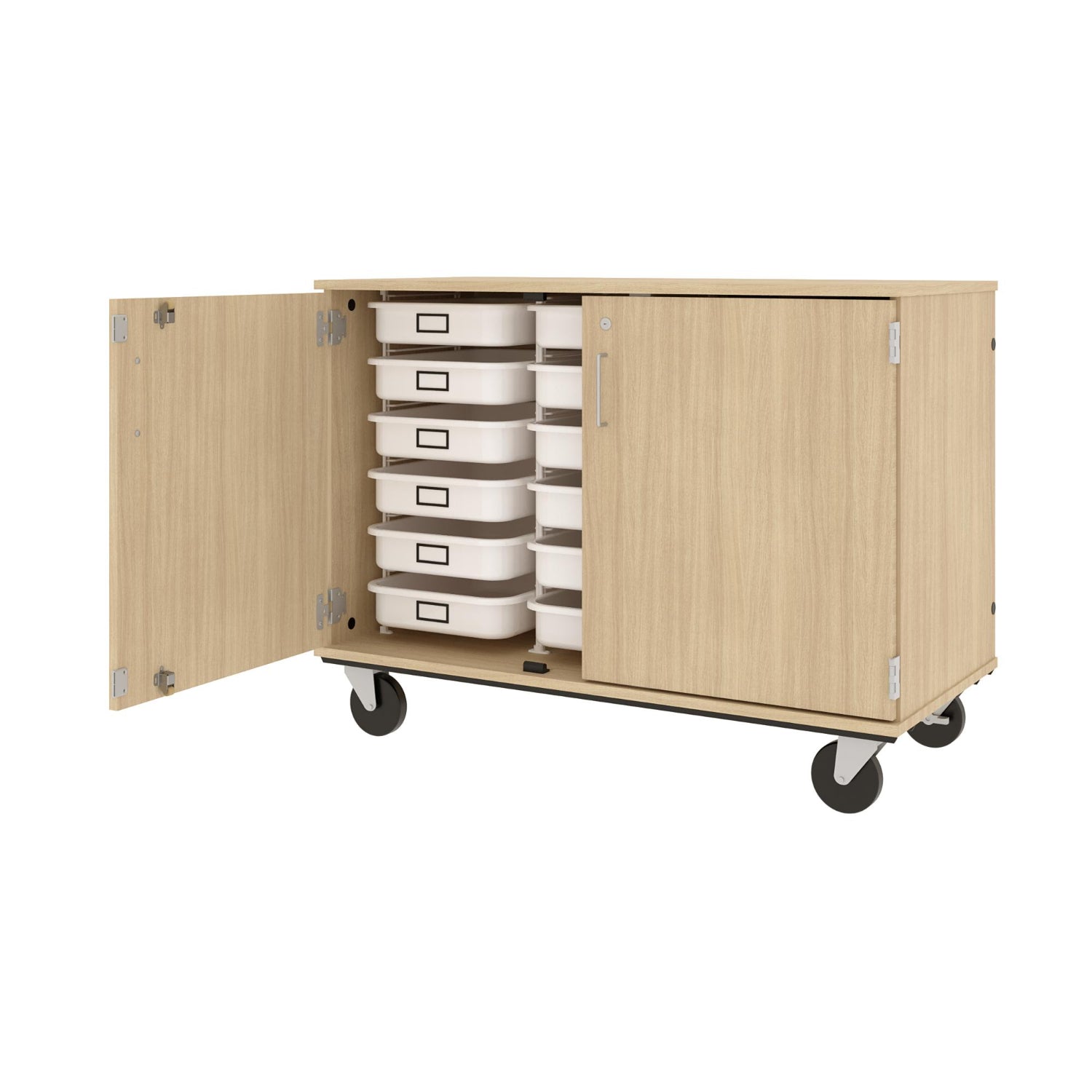 Closed Tray Mobile Storage, (18) 3.5" Trays, Lockable