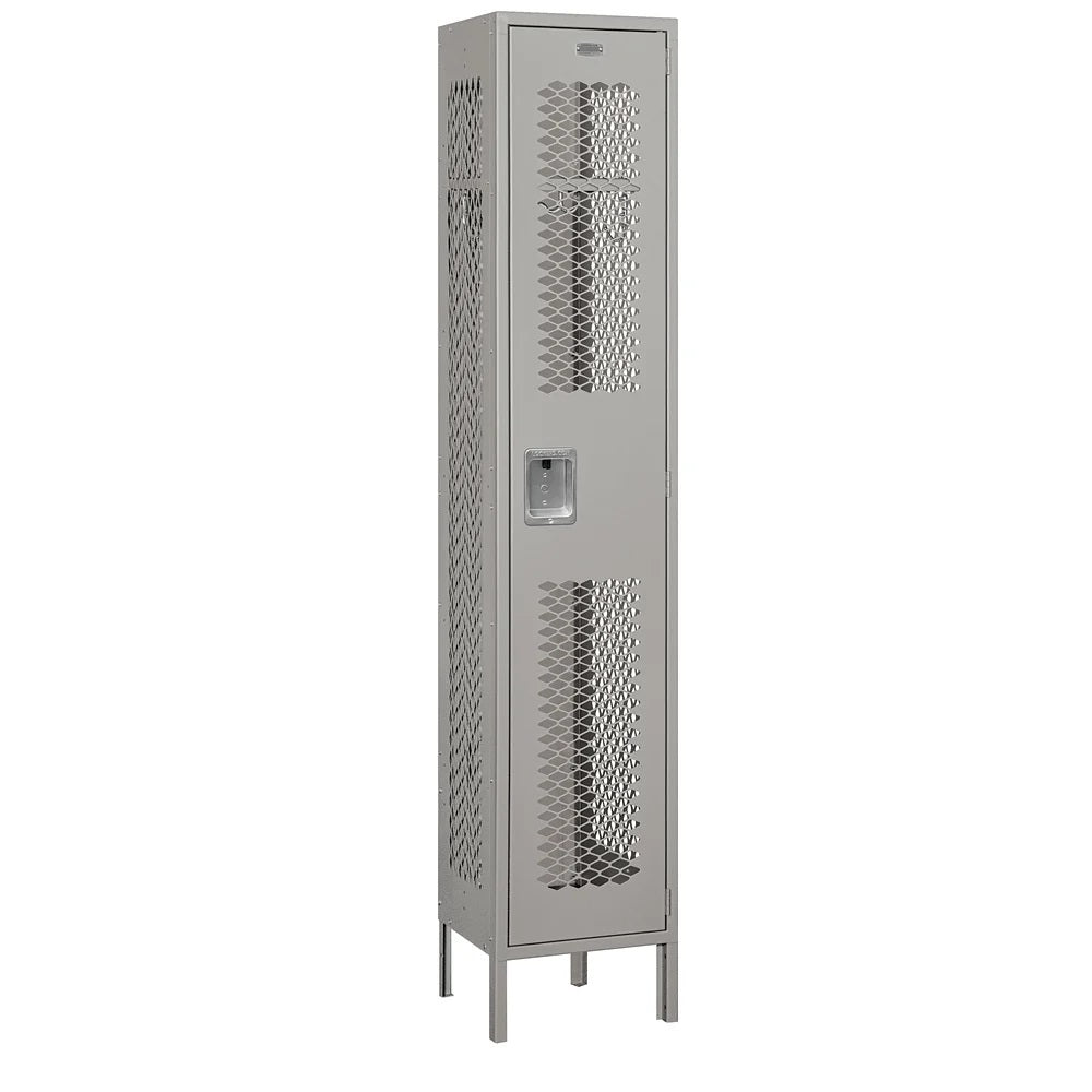 15" Wide Single Tier Vented Metal Locker, 1 Wide, 6 Feet High, Assembled