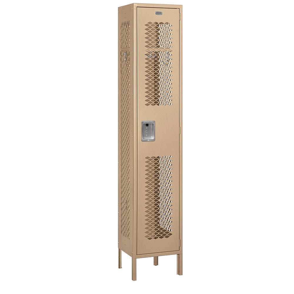 15" Wide Single Tier Vented Metal Locker, 1 Wide, 6 Feet High, Assembled