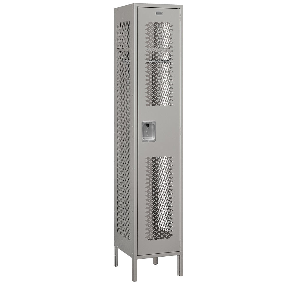 15" Wide Single Tier Vented Metal Locker, 1 Wide, 6 Feet High, Assembled