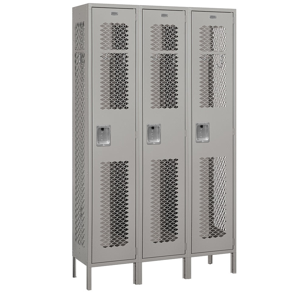 15" Wide Single Tier Vented Metal Locker, 3 Wide, 6 Feet High, Assembled