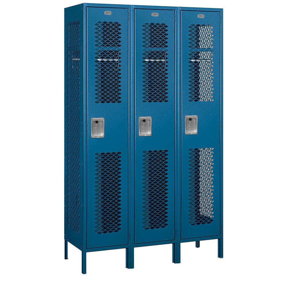 15" Wide Single Tier Vented Metal Locker, 3 Wide, 6 Feet High, Assembled