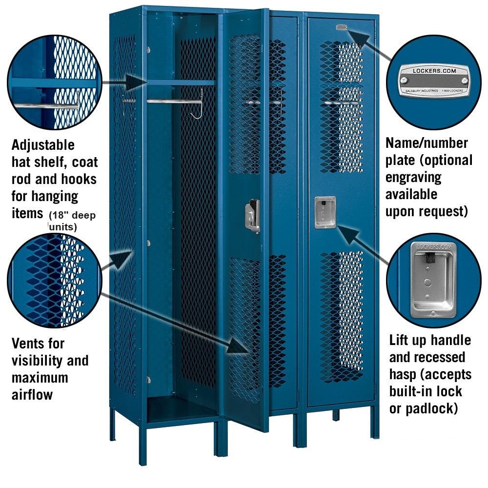 15" Wide Single Tier Vented Metal Locker, 3 Wide, 6 Feet High, Assembled
