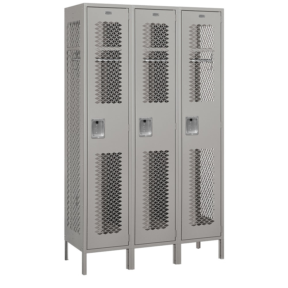 15" Wide Single Tier Vented Metal Locker, 3 Wide, 6 Feet High, Assembled