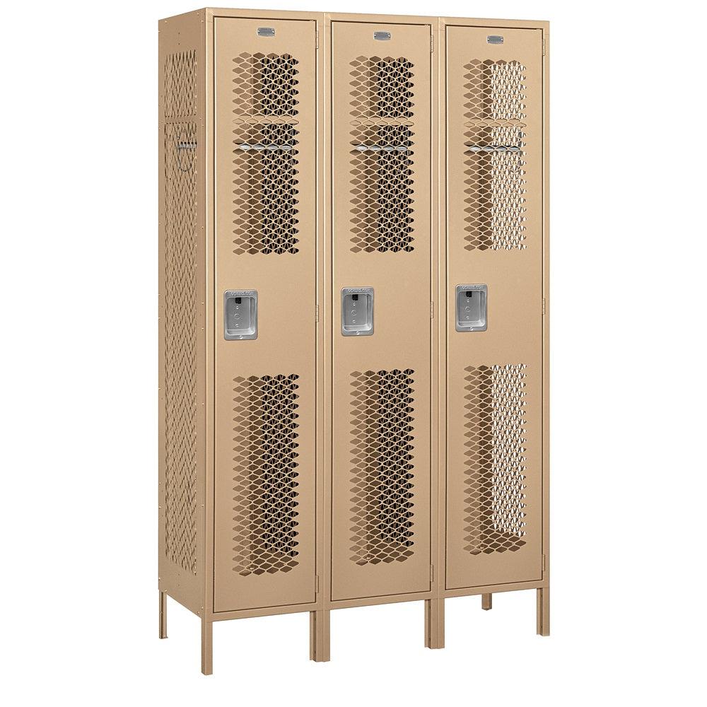 15" Wide Single Tier Vented Metal Locker, 3 Wide, 6 Feet High, Assembled