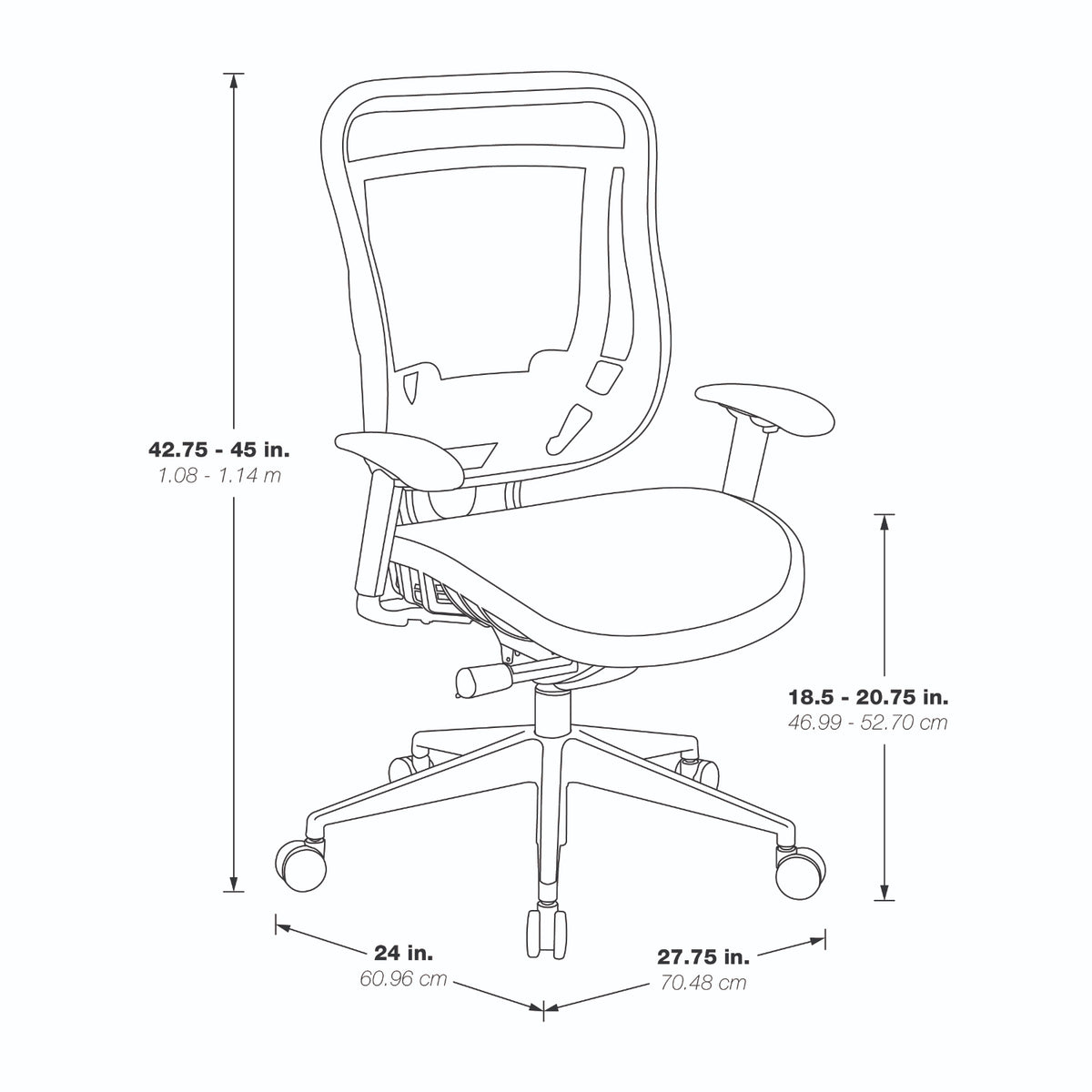 Breathable Black Mesh Back and Seat Executive High Back Chair with Adjustable Arms and Lumbar, Seat Slider and Industrial Steel Finish Angled Base, 300 Lbs Weight Capacity