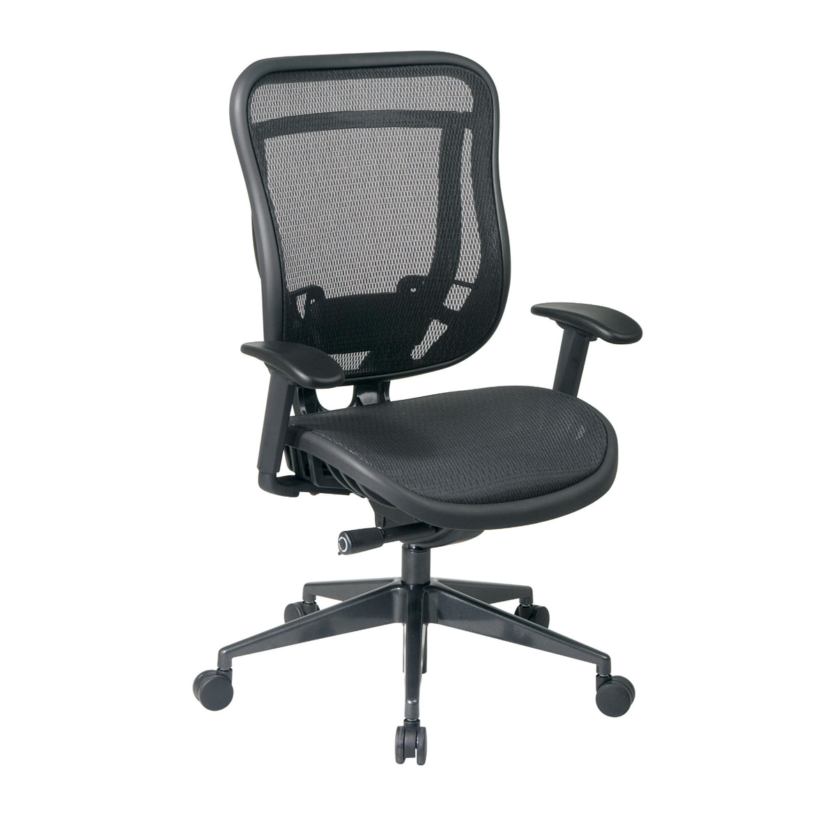 Breathable Black Mesh Back and Seat Executive High Back Chair with Adjustable Arms and Lumbar, Seat Slider and Industrial Steel Finish Angled Base, 300 Lbs Weight Capacity