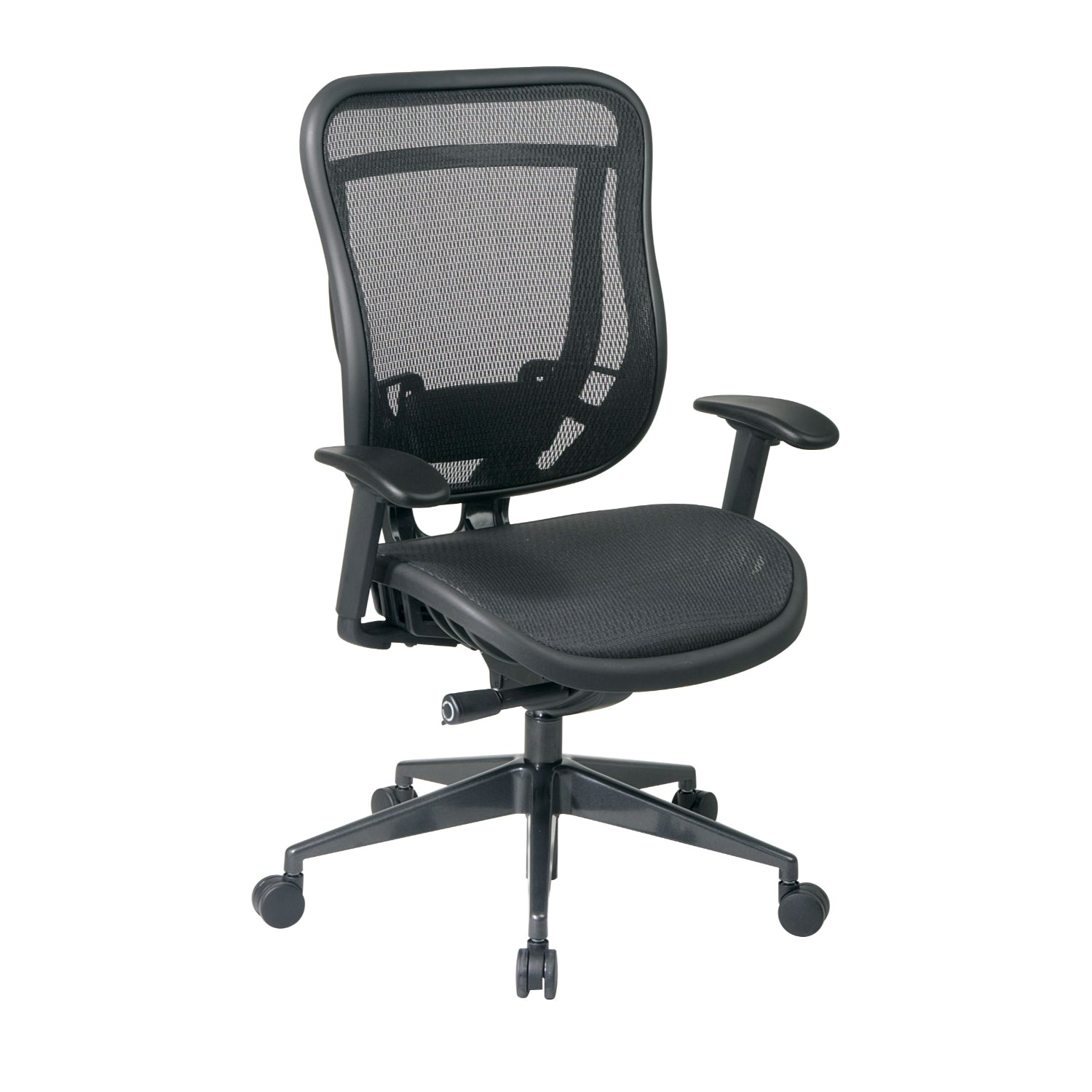 Breathable Black Mesh Back and Seat Executive High Back Chair with Adjustable Arms and Lumbar, Seat Slider and Industrial Steel Finish Angled Base, 300 Lbs Weight Capacity