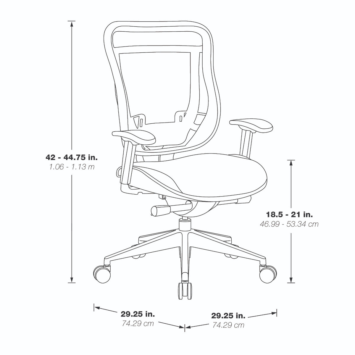 Breathable Mesh Back and Black Mesh Seat Executive High Back Chair with Adjustable Arms and Lumbar, Seat Slider and Industrial Steel Finish Angled Base, 300 Lbs Weight Capacity