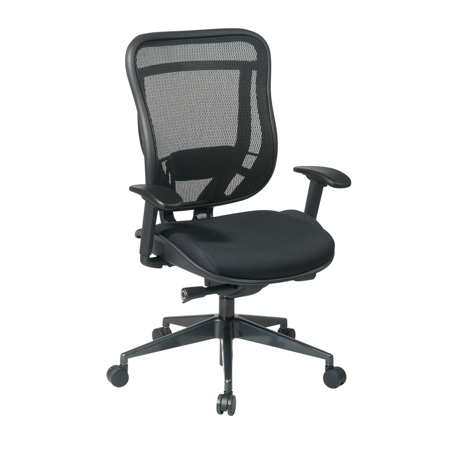 Breathable Mesh Back and Black Mesh Seat Executive High Back Chair with Adjustable Arms and Lumbar, Seat Slider and Industrial Steel Finish Angled Base, 300 Lbs Weight Capacity