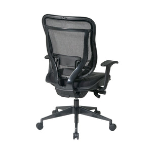 Breathable Mesh Back and Black Leather Seat Executive High Back Chair with Adjustable Arms and Lumbar, Seat Slider and Industrial Steel Finish Angled Base, 300 Lbs Weight Capacity