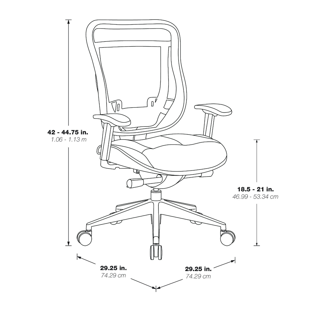 Breathable Mesh Back and Black Leather Seat Executive High Back Chair with Adjustable Arms and Lumbar, Seat Slider and Industrial Steel Finish Angled Base, 300 Lbs Weight Capacity