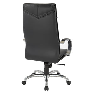 Deluxe Executive Leather High Back Chair with Polished Aluminum Base and Padded Arms