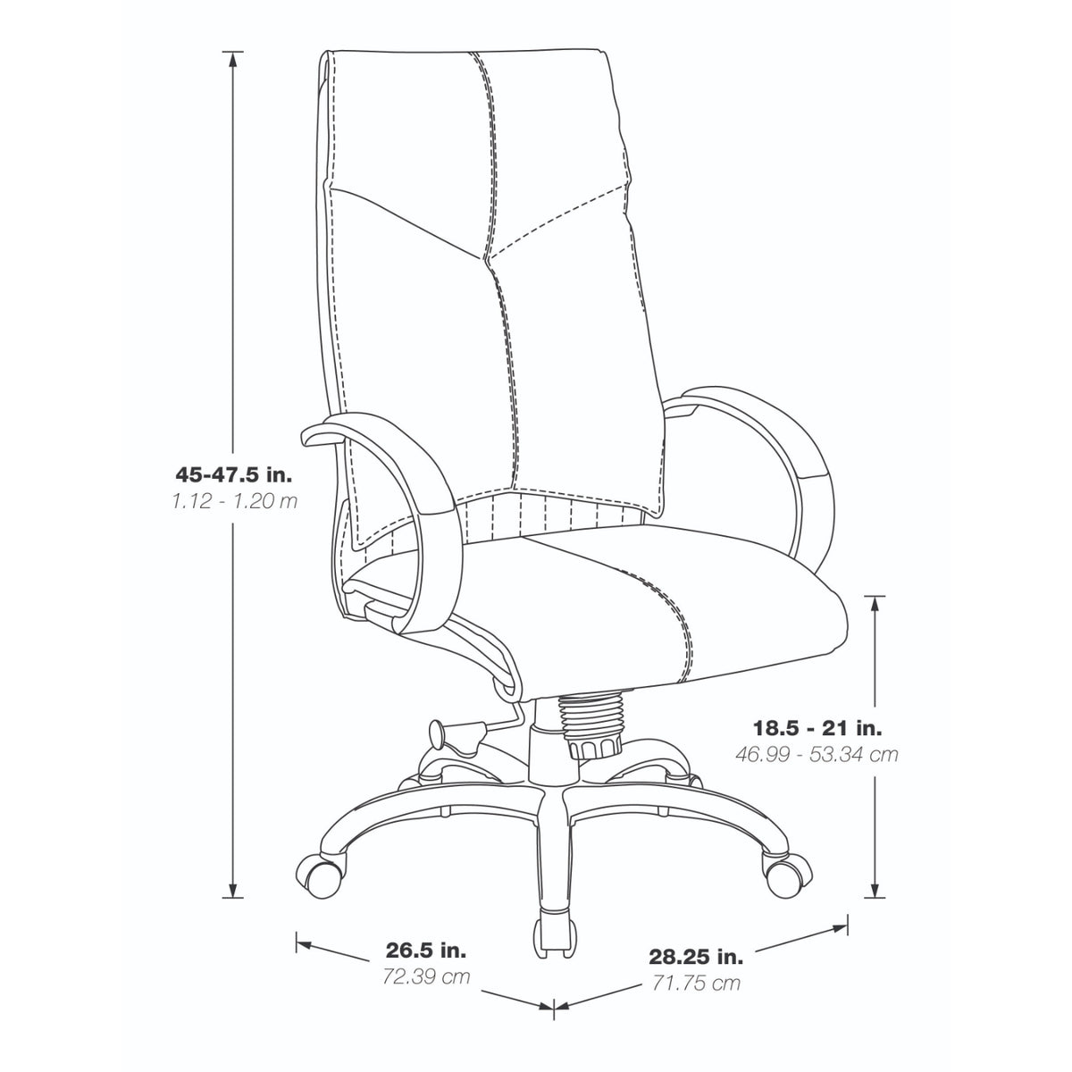 Deluxe Executive Leather High Back Chair with Polished Aluminum Base and Padded Arms