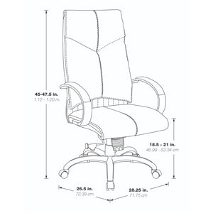 Deluxe Executive Leather High Back Chair with Polished Aluminum Base and Padded Arms