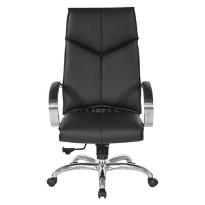 Deluxe Executive Leather High Back Chair with Polished Aluminum Base and Padded Arms