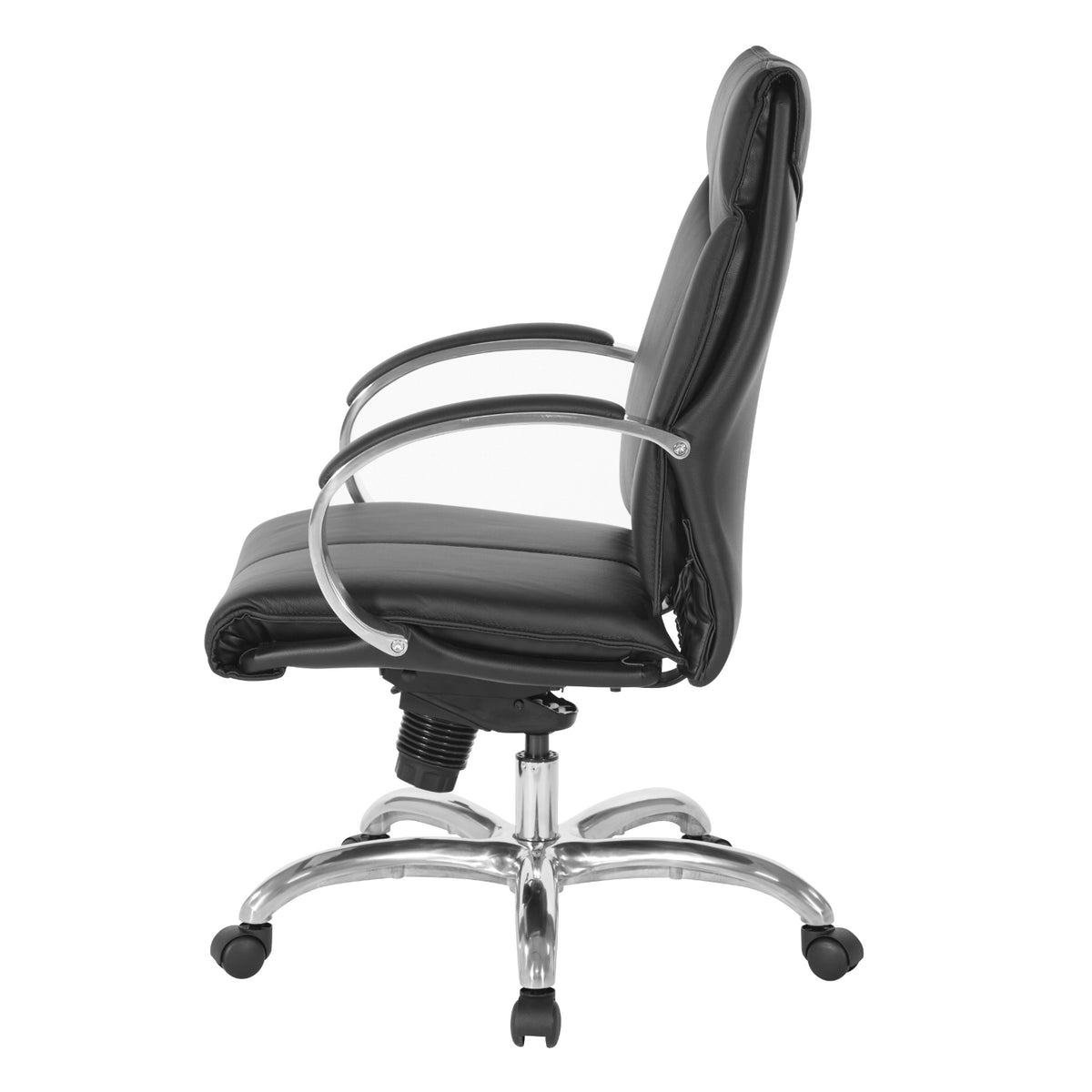 Deluxe Executive Leather Mid-Back Chair with Polished Aluminum Base and Padded Arms