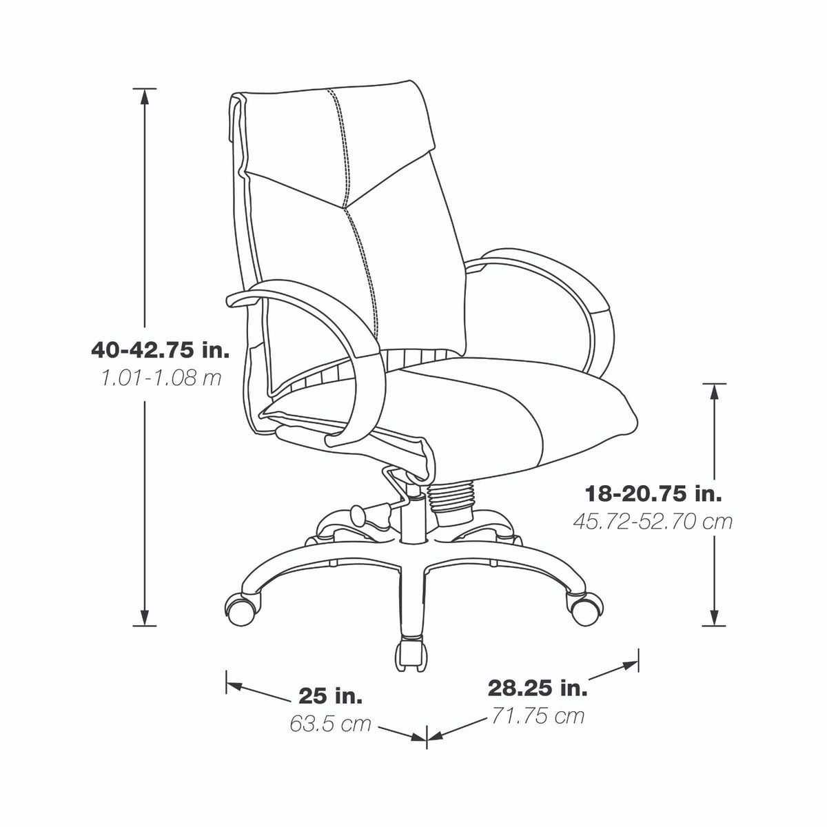 Deluxe Executive Leather Mid-Back Chair with Polished Aluminum Base and Padded Arms