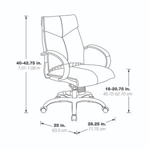 Deluxe Executive Leather Mid-Back Chair with Polished Aluminum Base and Padded Arms