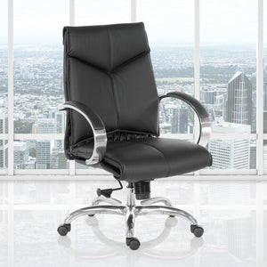 Deluxe Executive Leather Mid-Back Chair with Polished Aluminum Base and Padded Arms