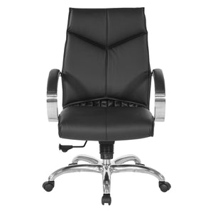 Deluxe Executive Leather Mid-Back Chair with Polished Aluminum Base and Padded Arms