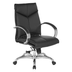 Deluxe Executive Leather Mid-Back Chair with Polished Aluminum Base and Padded Arms