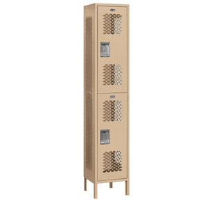 15" Wide Double Tier Vented Metal Locker, 1 Wide, 6 Feet High, Assembled