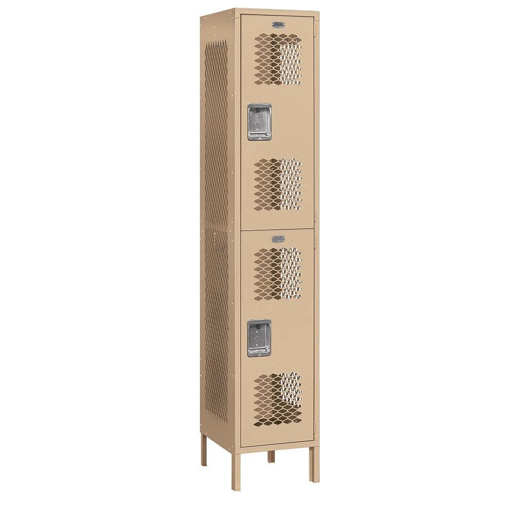 15" Wide Double Tier Vented Metal Locker, 1 Wide, 6 Feet High, Assembled