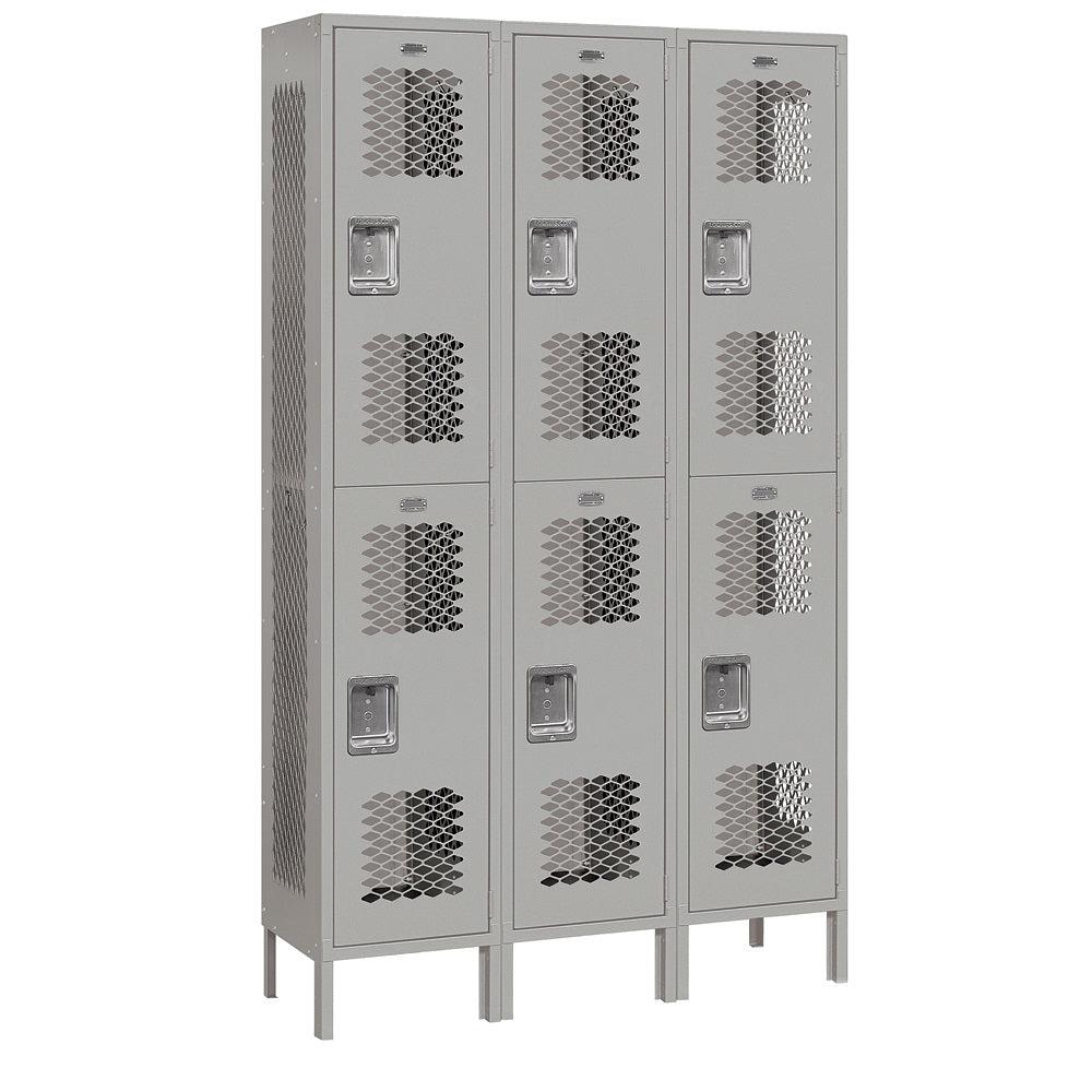 15" Wide Double Tier Vented Metal Locker, 3 Wide, 6 Feet High, Assembled