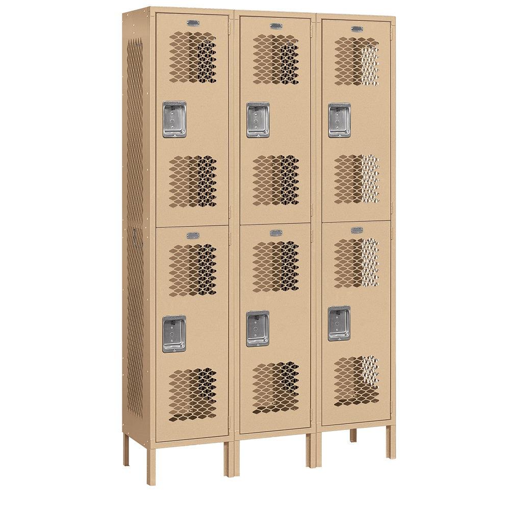 15" Wide Double Tier Vented Metal Locker, 3 Wide, 6 Feet High, Assembled