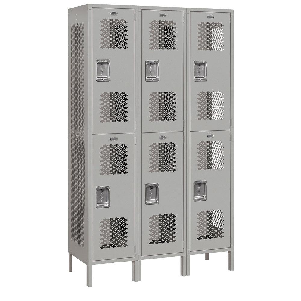 15" Wide Double Tier Vented Metal Locker, 3 Wide, 6 Feet High, Assembled