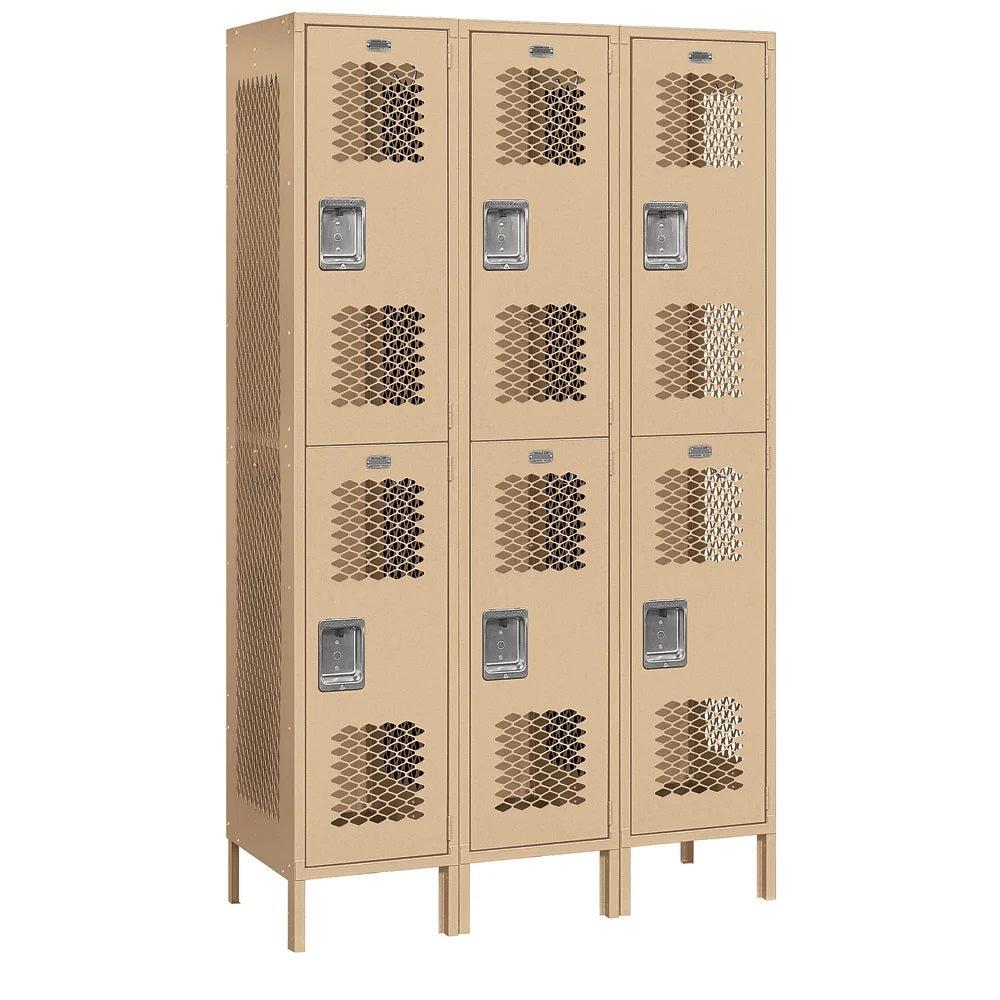 15" Wide Double Tier Vented Metal Locker, 3 Wide, 6 Feet High, Assembled