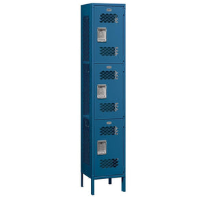 15" Wide Triple Tier Vented Metal Locker, 1 Wide, 6 Feet High, Assembled