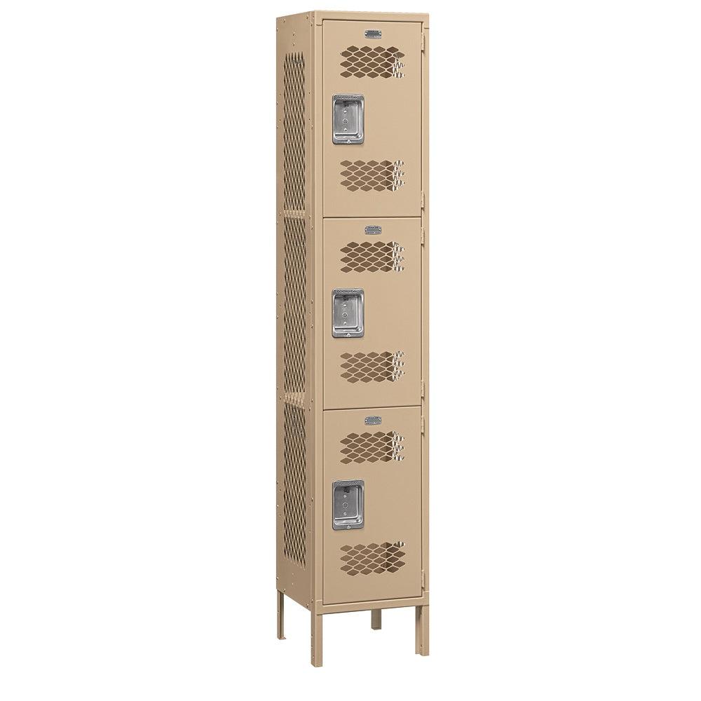 15" Wide Triple Tier Vented Metal Locker, 1 Wide, 6 Feet High, Assembled