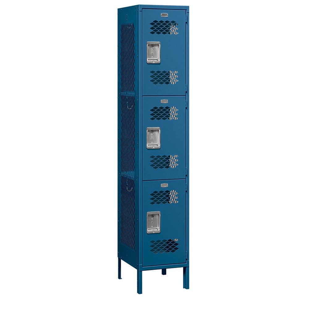 15" Wide Triple Tier Vented Metal Locker, 1 Wide, 6 Feet High, Assembled
