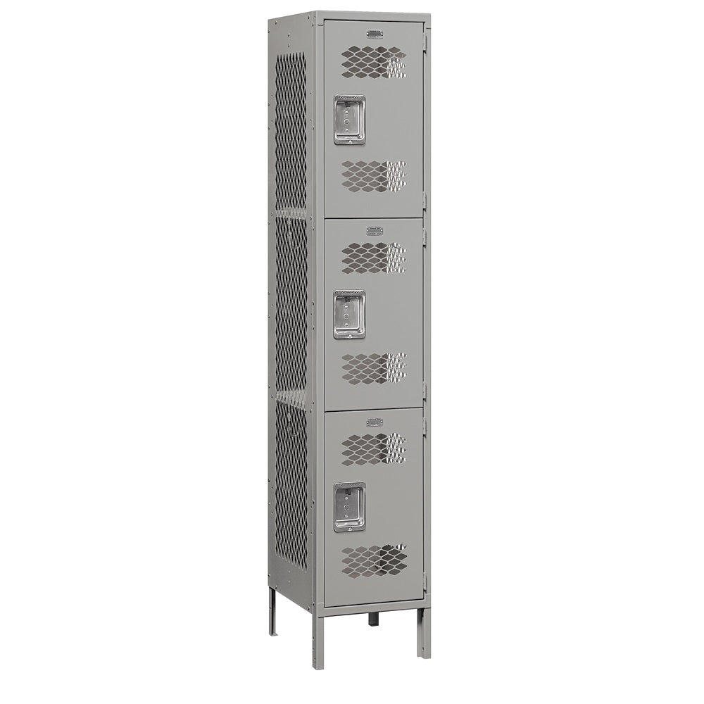 15" Wide Triple Tier Vented Metal Locker, 1 Wide, 6 Feet High, Assembled