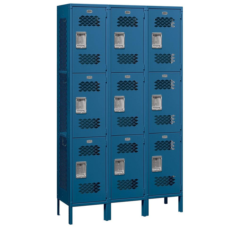 15" Wide Triple Tier Vented Metal Locker, 3 Wide, 6 Feet High, Assembled