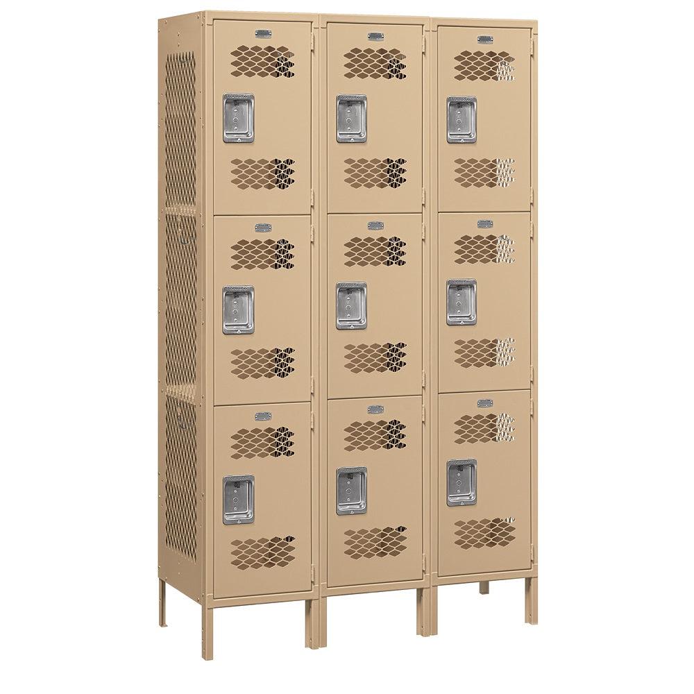 15" Wide Triple Tier Vented Metal Locker, 3 Wide, 6 Feet High, Assembled