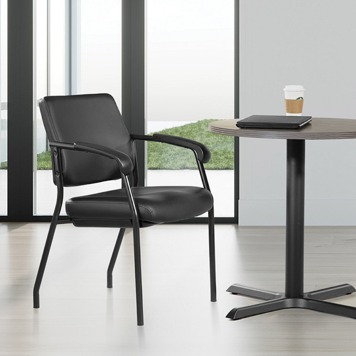 Padded Seat and Back Visitor’s Chair with Dillon Black Fabric and Black EPD Finish Frame