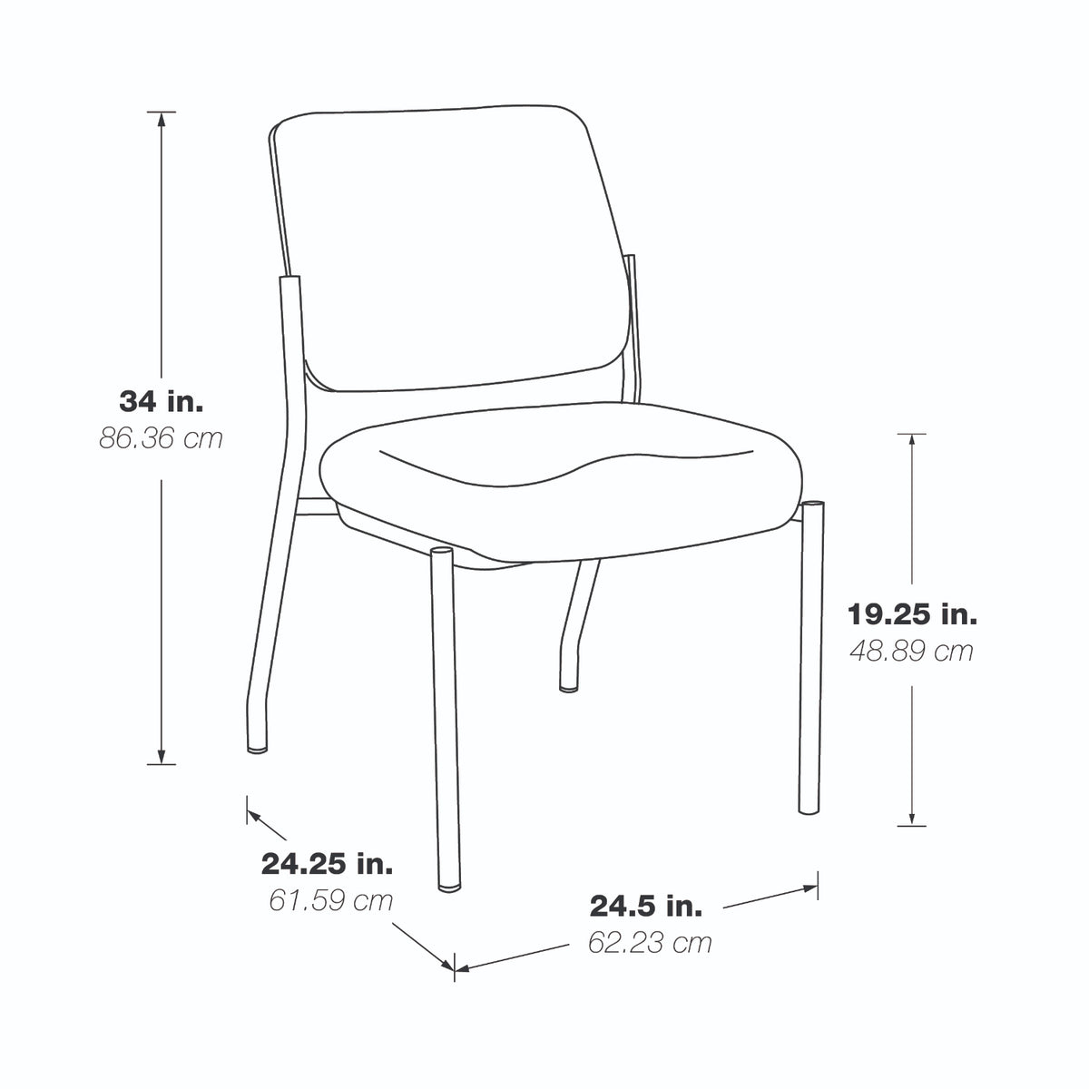 Padded Seat and Back Armless Visitor’s Chair with Dillon Black Fabric and Black EPD Finish Frame