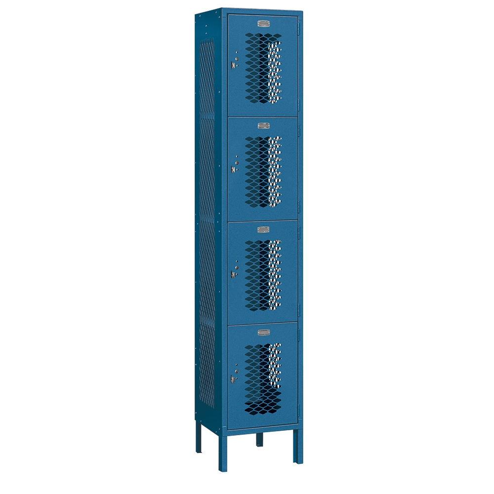 15" Wide Four Tier Vented Metal Locker, 1 Wide, 6 Feet High, Assembled