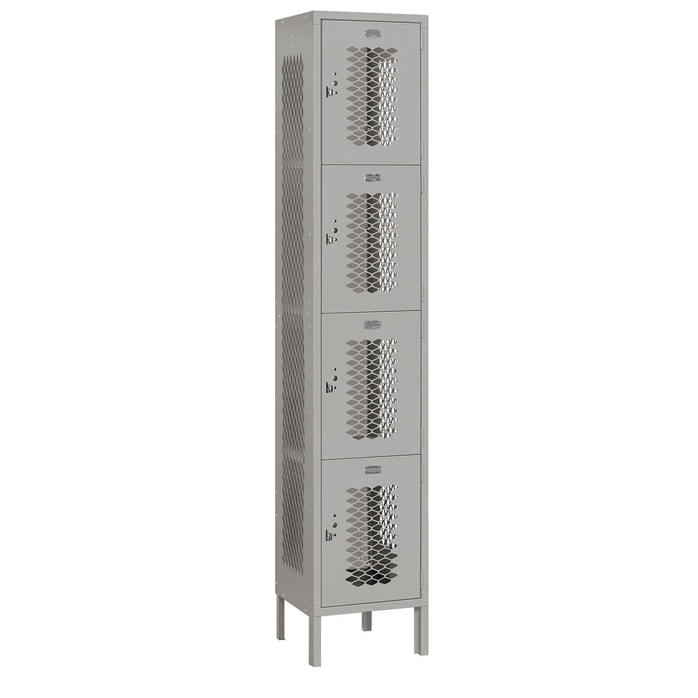 15" Wide Four Tier Vented Metal Locker, 1 Wide, 6 Feet High, Assembled