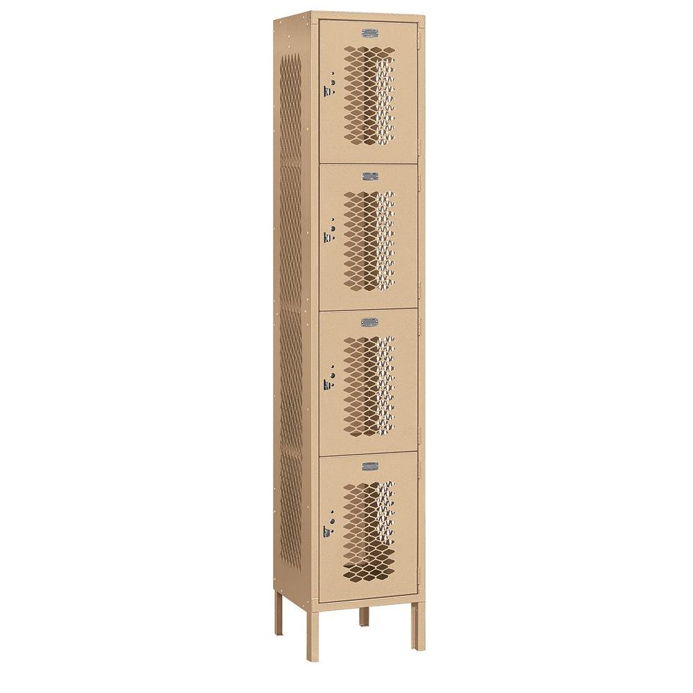 15" Wide Four Tier Vented Metal Locker, 1 Wide, 6 Feet High, Assembled