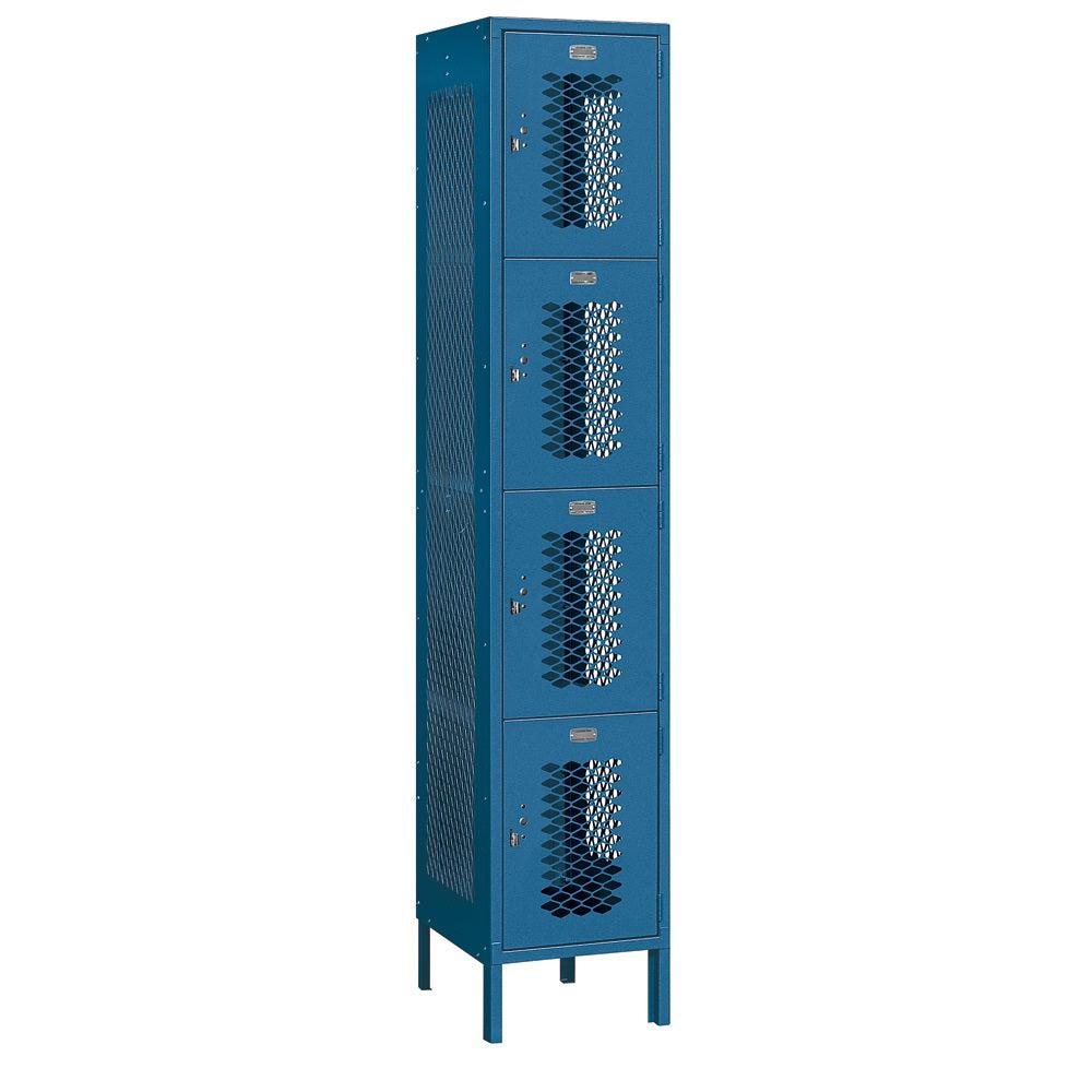 15" Wide Four Tier Vented Metal Locker, 1 Wide, 6 Feet High, Assembled