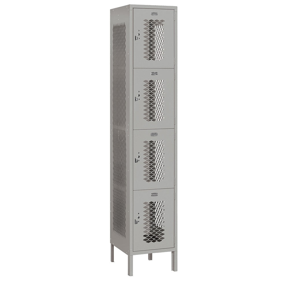 15" Wide Four Tier Vented Metal Locker, 1 Wide, 6 Feet High, Assembled