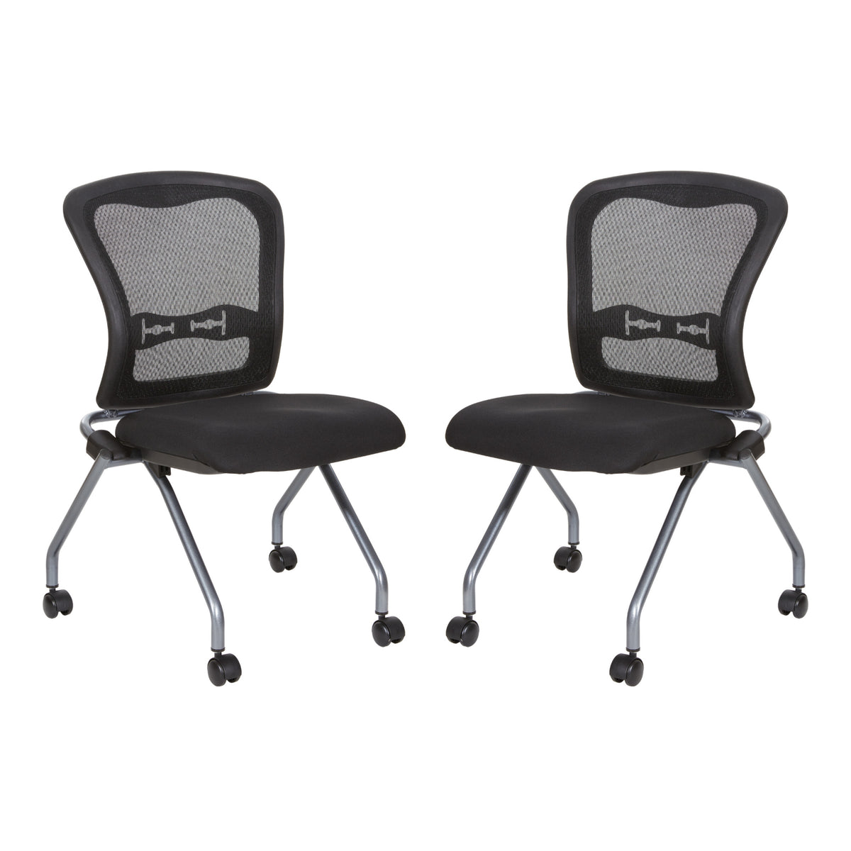 Deluxe ProGrid® Mesh Back Folding/Nesting Armless Chair with Casters, 2-Pack