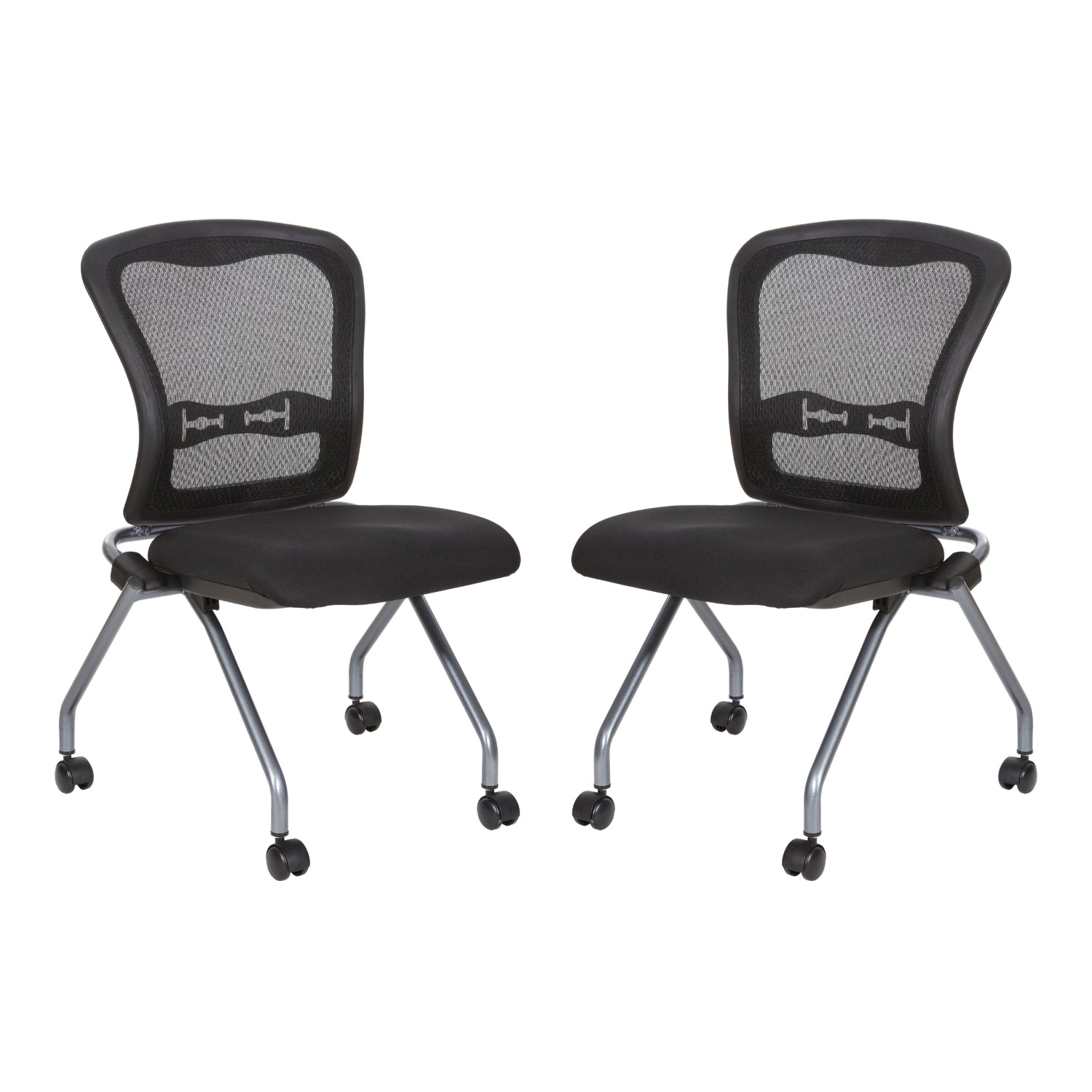 Deluxe ProGrid® Mesh Back Folding/Nesting Armless Chair with Casters, 2-Pack