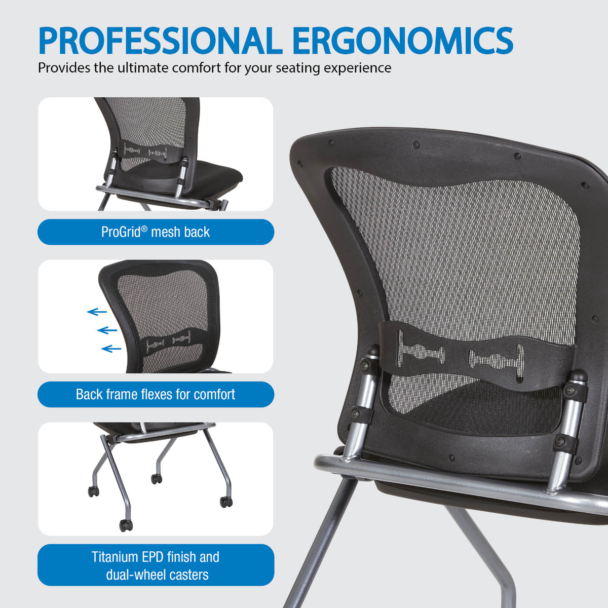 Deluxe ProGrid® Mesh Back Folding/Nesting Armless Chair with Casters, 2-Pack